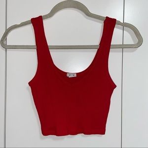 Red V-Neck Cropped Tank Top